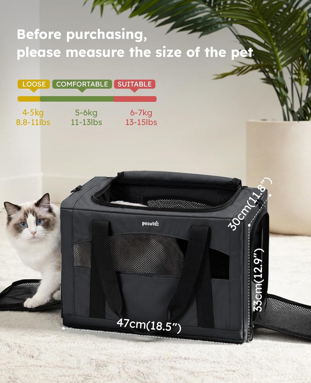 pecute Katzentasche Transporttasche Stabiler Halt Haustier Tragetasche, Transportbox Katze Leicht, F