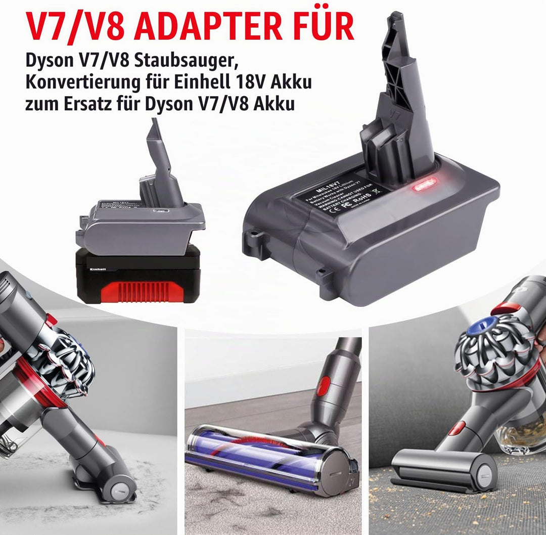 2-in-1-Adapter für Einhell 18V Lithium-Akku Convert to für Dyson V7/8 Handstaubsauger Akku Kompatibe