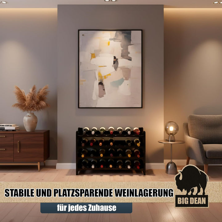 BigDean Flaschenregal stapelbar für 24 Flaschen Weinregal aus Kunststoff Schwarz Getränkeregal Flasc