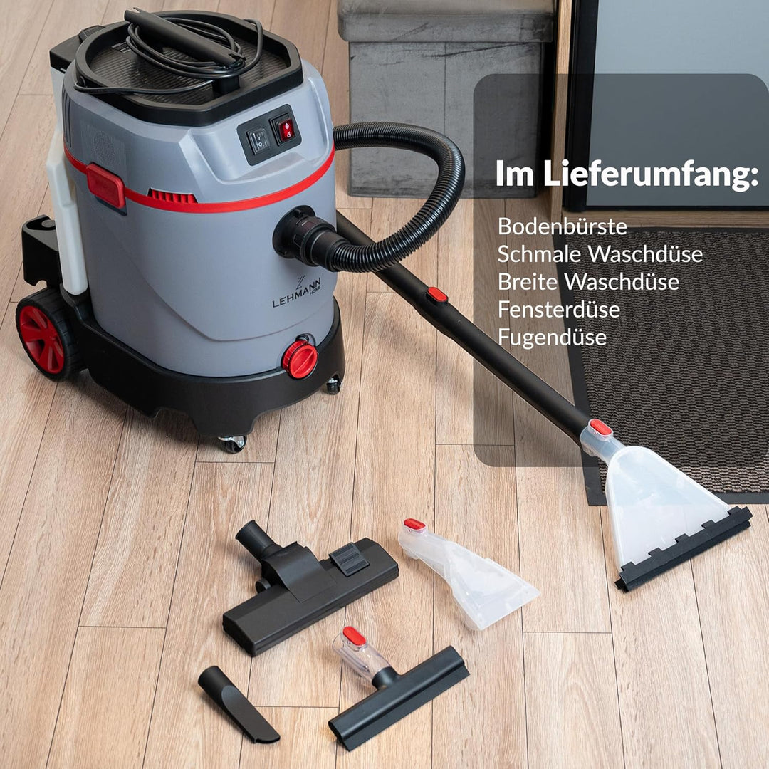LEHMANN Primewash 2800 Waschsauger, Profi Teppichreiniger & Polsterreiniger mit Heisswasser 60°C, Na