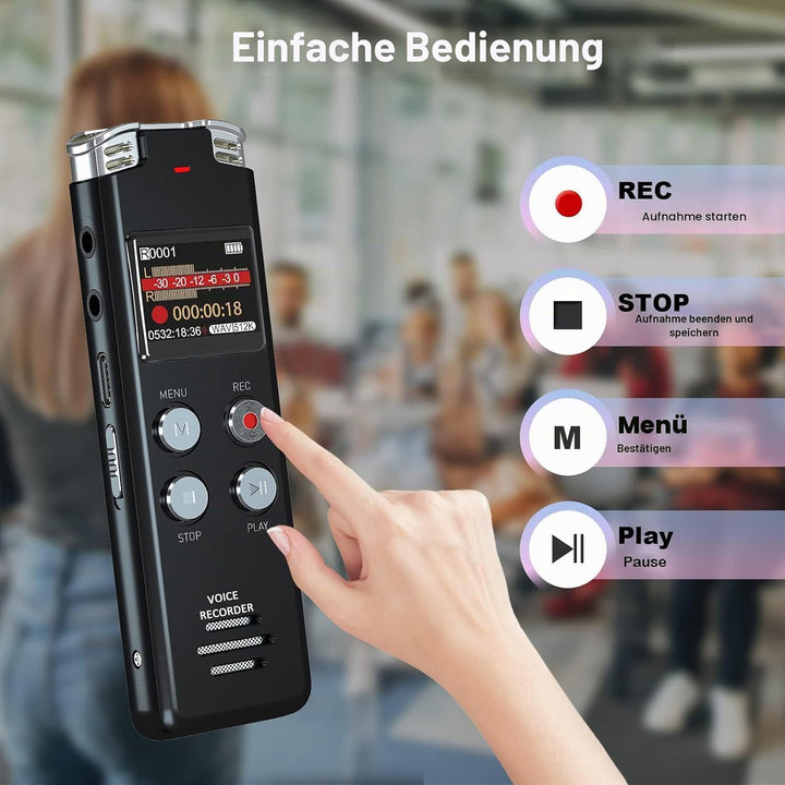 EVISTR Digitaler Voice-Recorder, 128 GB – Tonaufnahmegerät mit Sprachsteuerung und Geräuschreduzieru