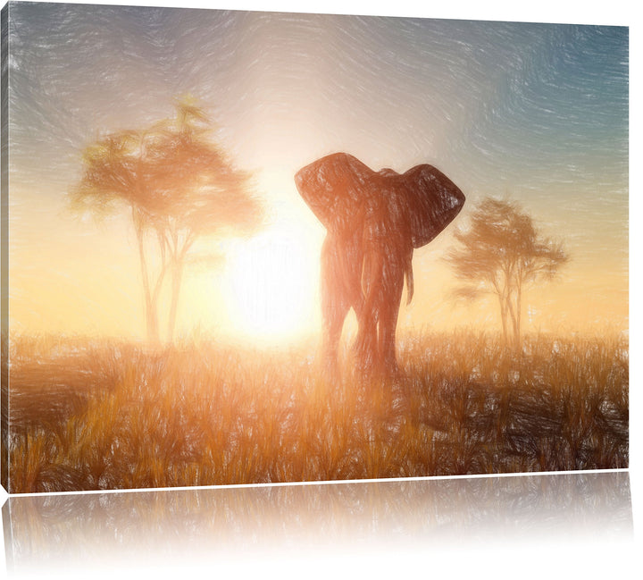 Pixxprint Elefant in der Wüste / 100x70cm Leinwandbild bespannt auf Holzrahmen/Wandbild Kunstdruck D