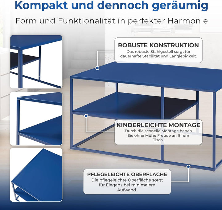 [en.casa] Couchtisch Solund Beistelltisch Metall Wohnzimmertisch mit Stauraum Sofatisch rechteckig K