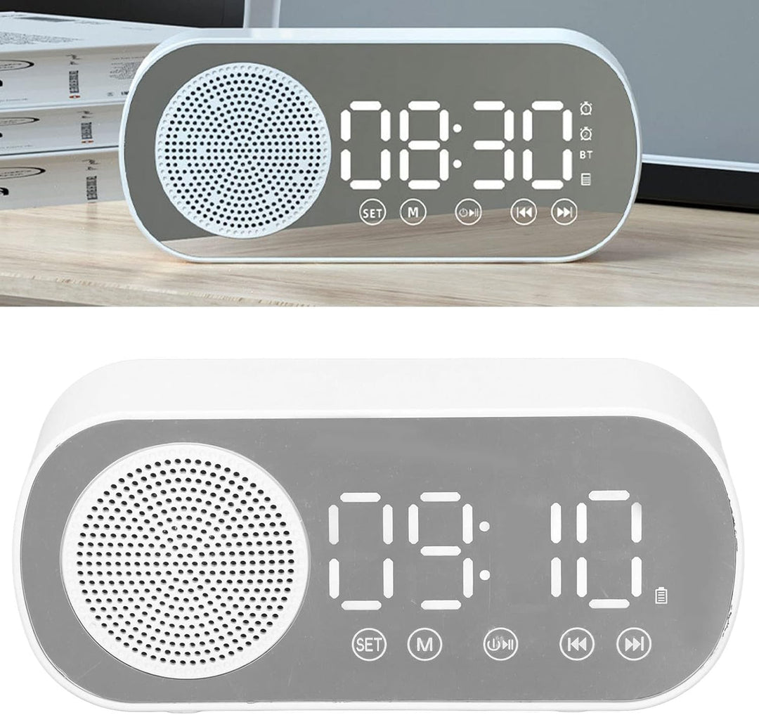 Digitaler Radiowecker, Lautsprecher-Spiegeluhr, HIFI-FM-Radio, Wiederaufladbare Bluetooth 5.0-Lautsp