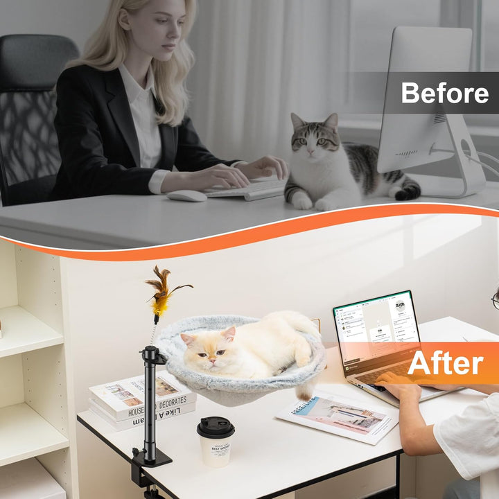 Uross Katzenbett für Schreibtisch - 360° drehbar & höhenverstellbar, weiches Katzenhängematte mit 2