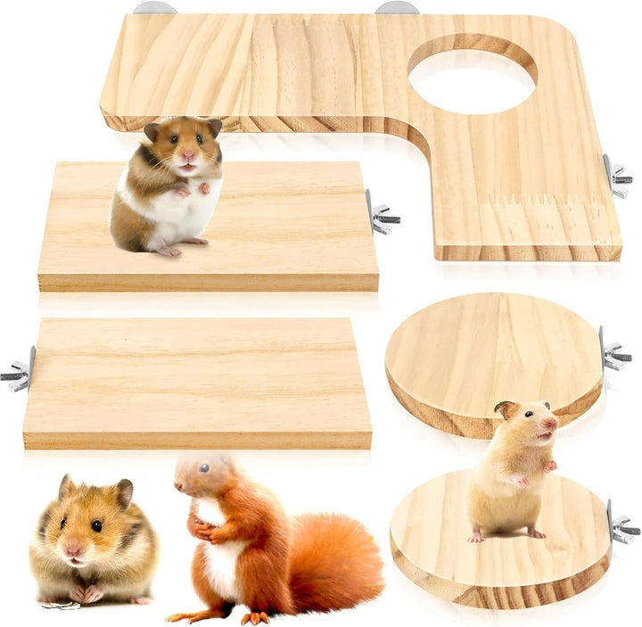 Hamster Zubehör aus Holz 5PCS Set für Kleintier Plattform Käfig, DIY Dekor Braun, Braun