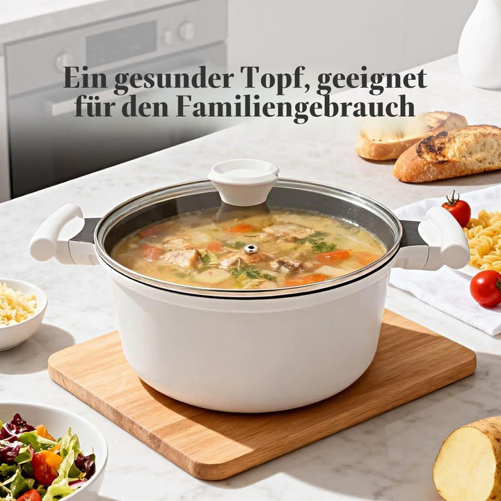 Kochtopf 28 cm mit Deckel, Grosser 7L Schmortopf Gesunde Koch-Nudeltopf für alle Herde, Antihaft Kas