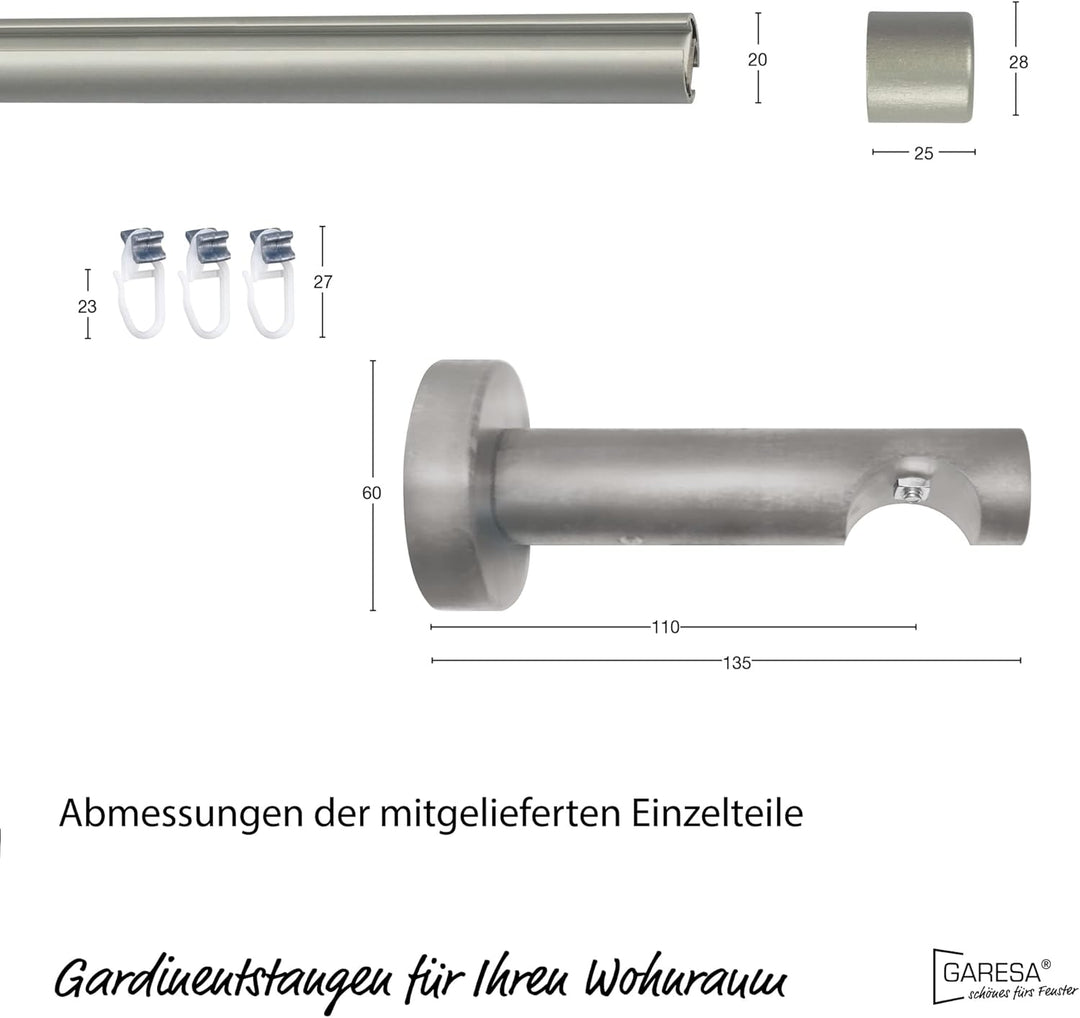 Garesa Gardinenstange Kea Ø 20mm, 1-läufig, Chrom, matt I Aluminium Vorhangstange inkl. Gleiter I En