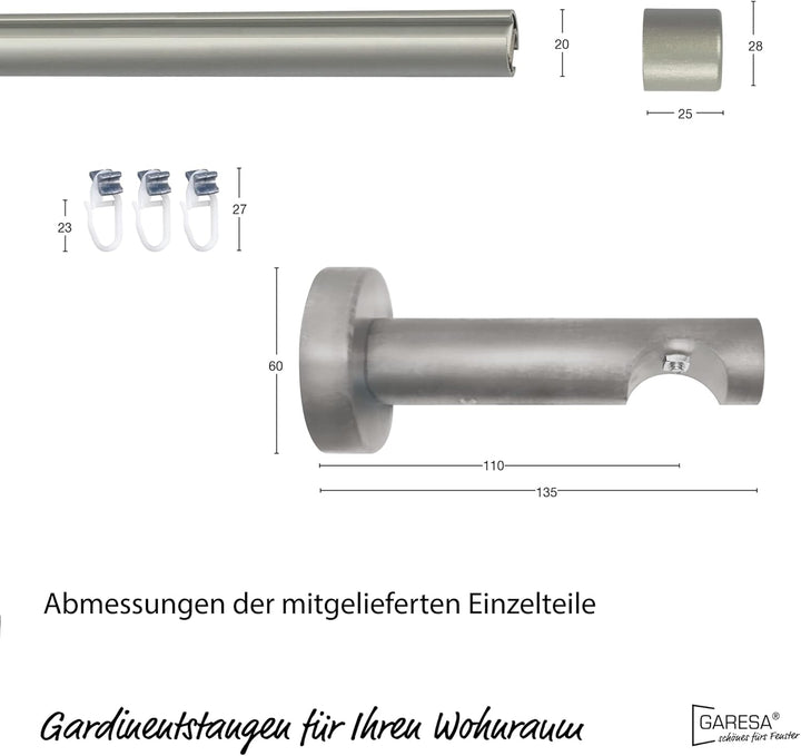 Garesa Gardinenstange Kea Ø 20mm, 1-läufig, Chrom, matt I Aluminium Vorhangstange inkl. Gleiter I En