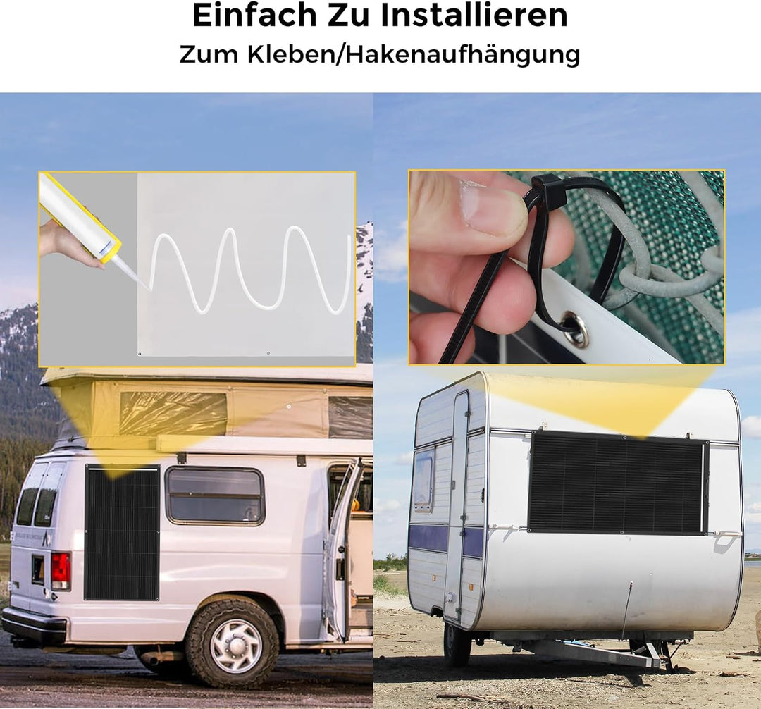 300W Flexibles Solarpanel, 2 x 150W Solarmodul Flexibel Wohnmobil | Schwarz Monokristallines für 12V