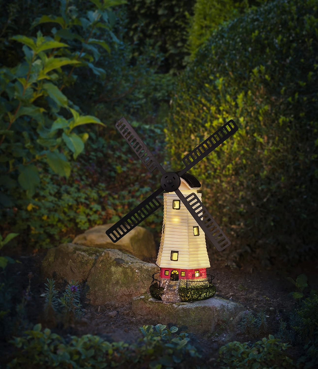 Solar Windmühle mit LED Licht für aussen | die besondere Solarleuchte für den Garten | automatische