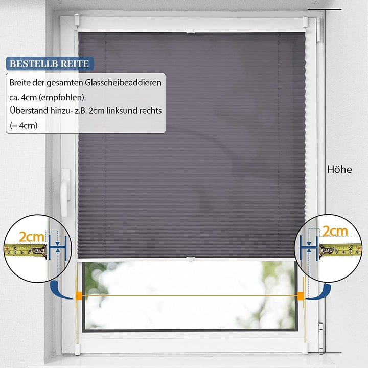 OUBO Plissee ohne Bohren Klemmfix Aluminium-Schienen, Anthrazit 115x130cm (BXH), Jalousie Easyfix Fa