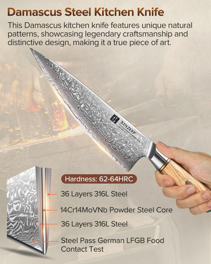 XINZUO 21.2cm Kochmesser 73 Schichten Damastpulverstahl, profi Chefmesser japanisches Gyuto-Messer,