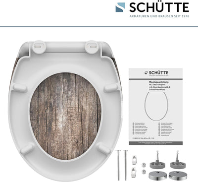 SCHÜTTE WC-Sitz Duroplast OLD WOOD, Toilettensitz mit Absenkautomatik und Schnellverschluss für die