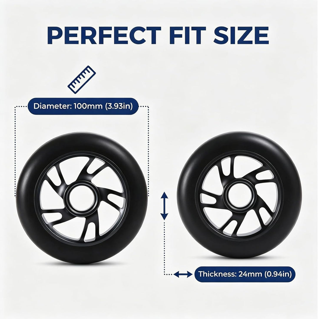 100mm Stunt Scooter Reifen 2 Stück, Scooter Reifen mit ABEC-9 Kugellager & Aluminiumkern, Ersatzräde