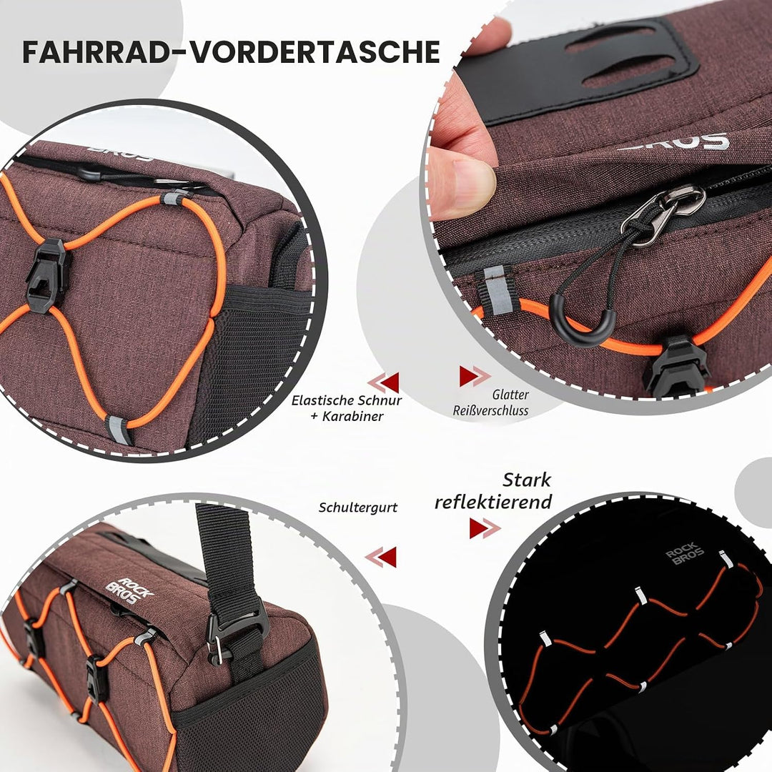 ROCKBROS Fahrrad Lenkertasche 2,2L als Umhängetasche | Fahrradtasche vorne mit abnehmbarem Tragegurt