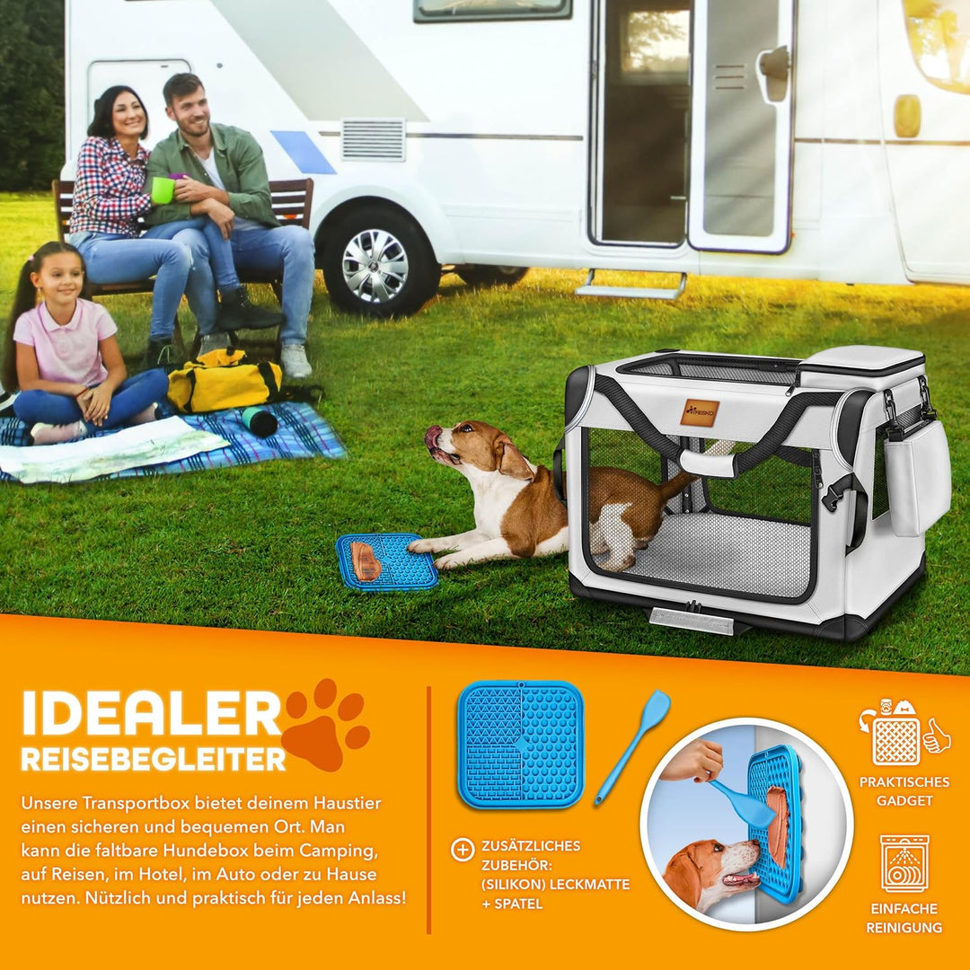 TRESKO® Hundebox faltbar inkl. Leckmatte und Spatel M 61x42x42cm | Transportbox für Hunde und Katzen
