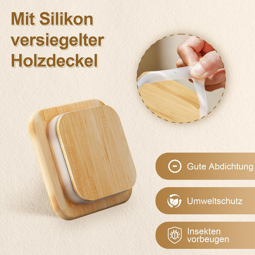 FINEW Gewürzgläser Set Eckig-12 x 500ml, Hochwertig Gewürzdosen Glasbehälter mit Bambusdeckel Stapel