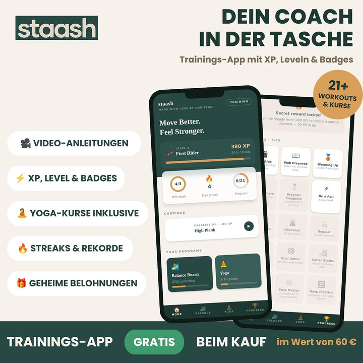 STAASH® PRO Balance Board aus Birkenholz – Premium 5-in-1-Set für Gleichgewichtstraining, Fitness &amp;