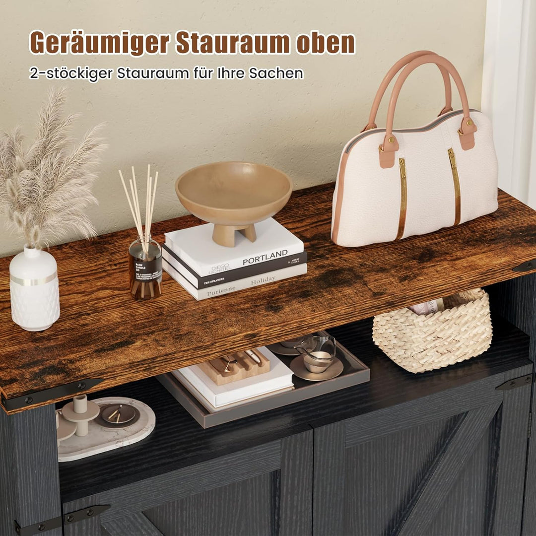 Schuhschrank mit 2 Türen, Schuhschrank Holz im Landhausstil, Schuhkommode mit verstellbaren Einlegeb