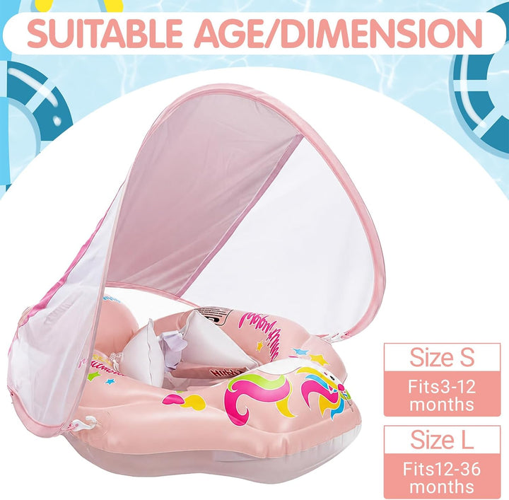 Aufblasbarer Baby Schwimmring, Swimming Float mit Baldachin und Sicherheitssitz, Niedliches Rosa Pfe