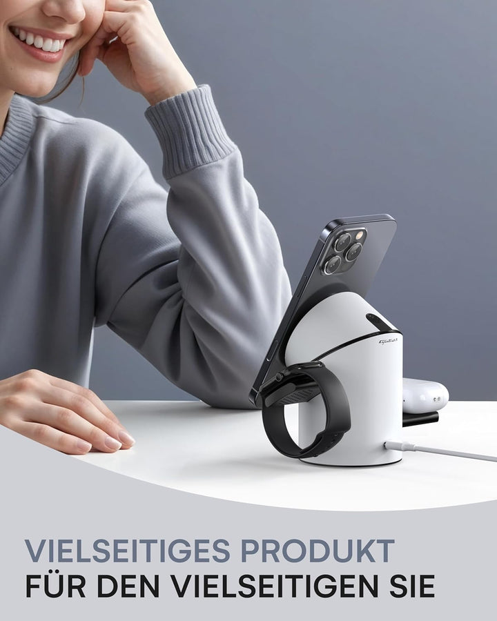ZEEHOO 3 in 1 Ladestation für Apple Magsafe Ladegerät, 15 W QI 2 Ladestation Wireless Charger für iP