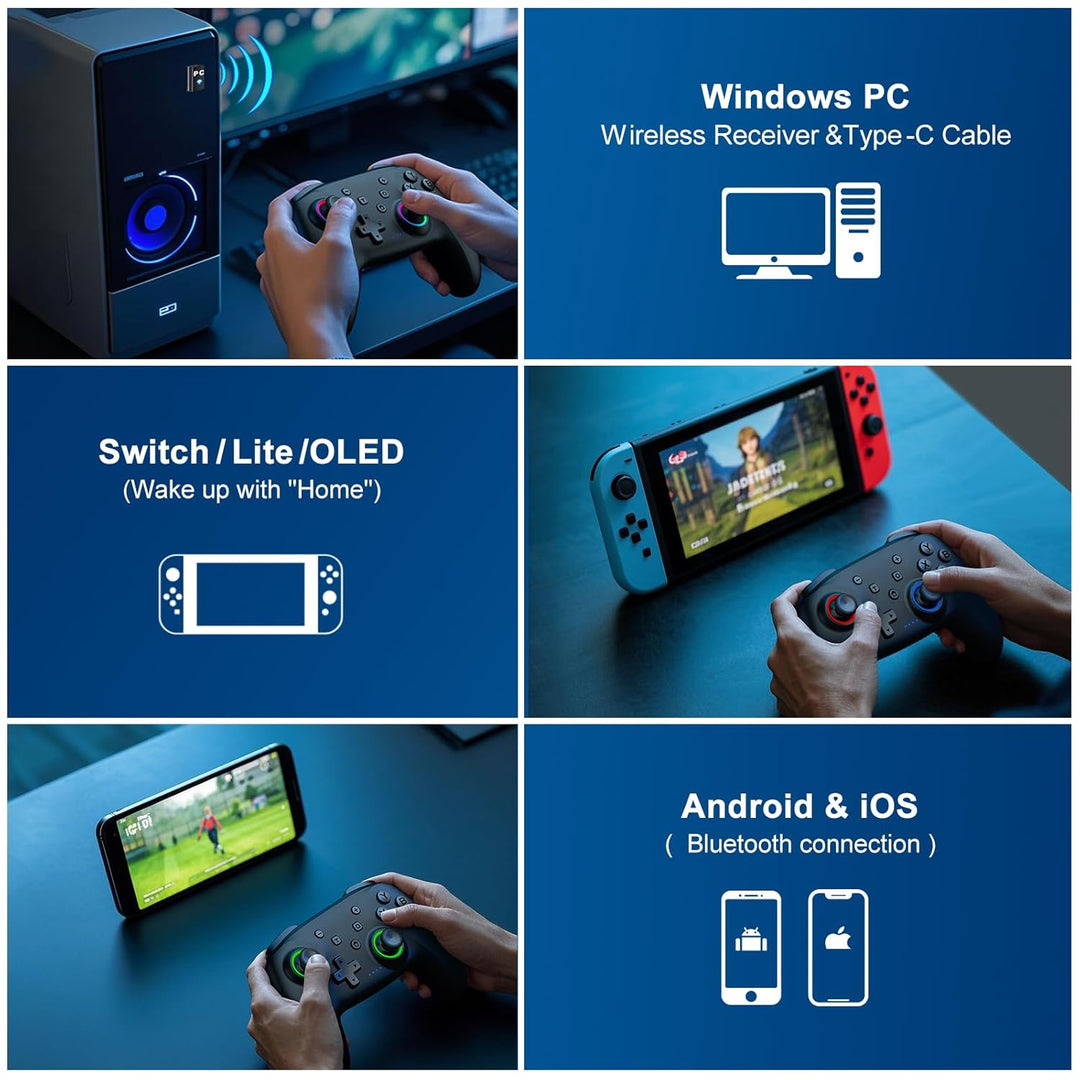 CoguyTech PC Controller Kompatibel mit PC/Android/IOS, Wireless Controller PC mit Hall Joystick Trig