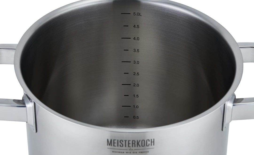 Meisterkoch Edelstahl Kochtopf gross. 20 cm Durchmesser, 5 Liter Volumen, 3-teilig, Induktion Topf |