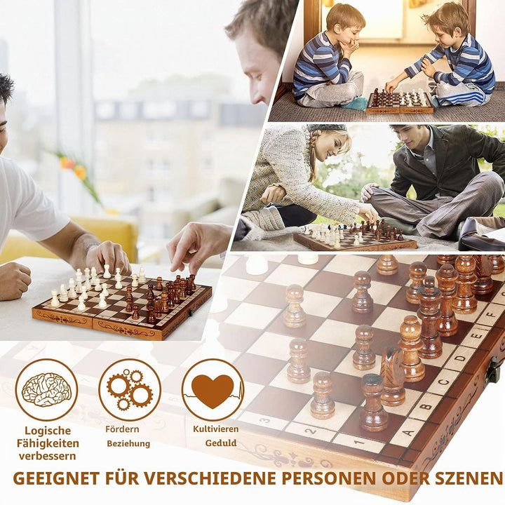 Syrace Schachspiel Schach Schachbrett aus Holz für Kinder und Erwachsene, Zusammenklappbar, Handgefe