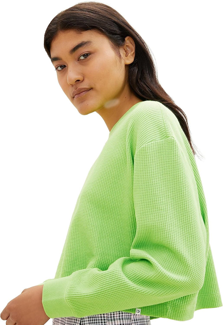 TOM TAILOR Denim Damen Cropped Basic Sweatshirt XS 12318 - Liquid Lime Green, XS 12318-liquid Lime G