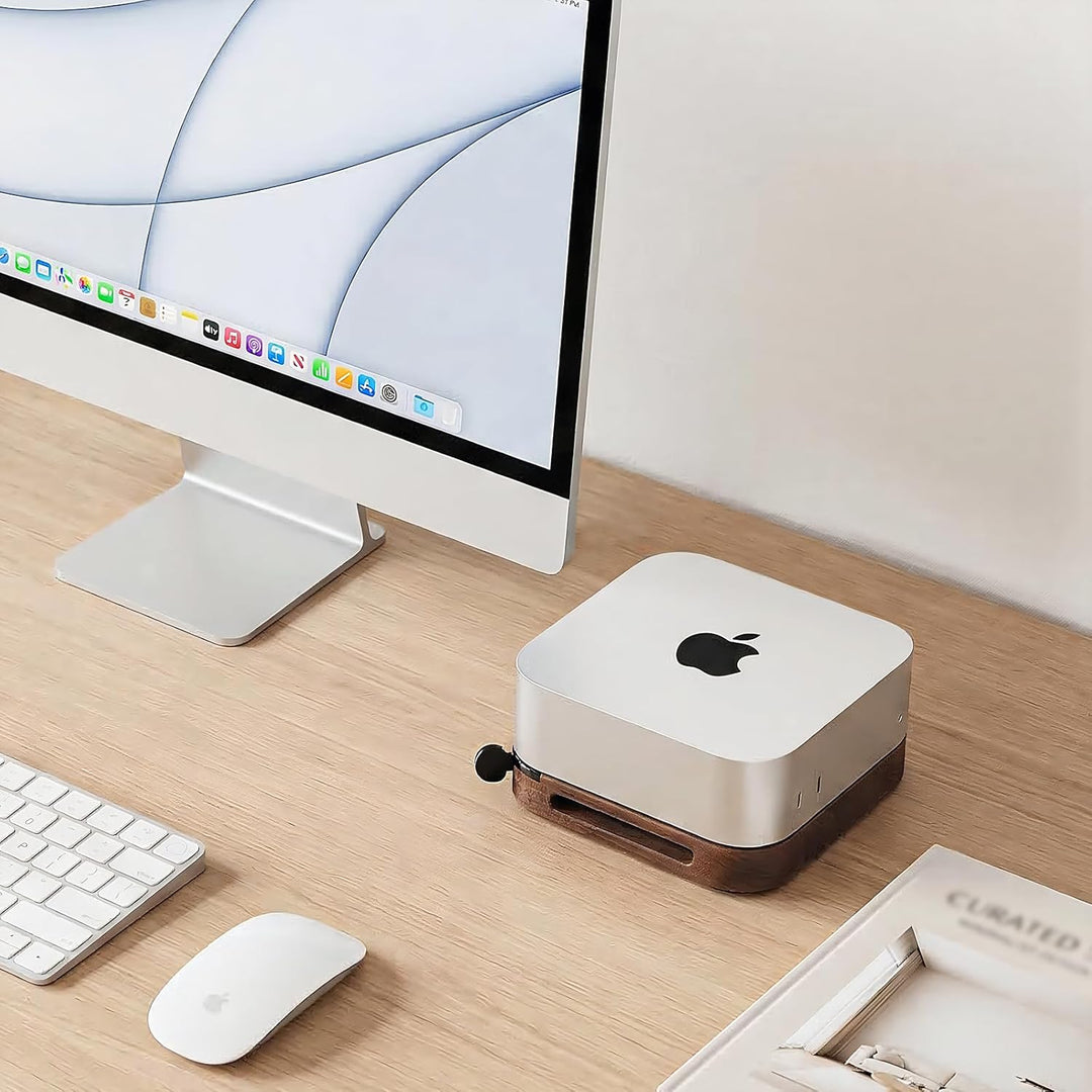 Mac mini M4/M4 Pro 2024 Ständer, Mac mini Halterung aus Walnussholz für Office Home Studio, Ohne Boh