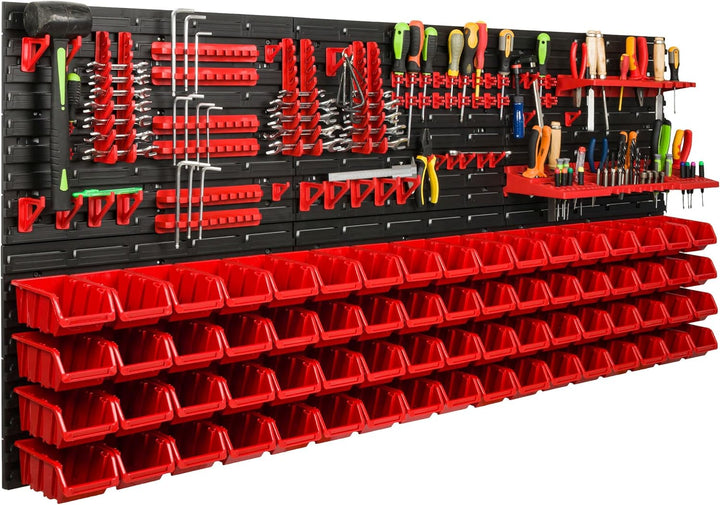 Lagersystem Werkstattregal | 172 x 78 cm | 68 stck. Box | Wandregal mit Werkzeughalterungen und Stap