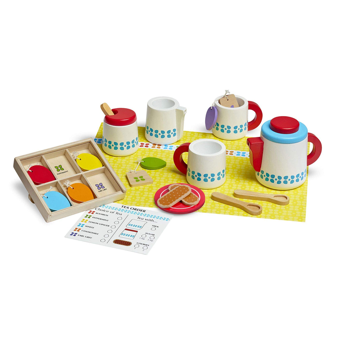 Melissa &amp; Doug Steep &amp; Serve Wooden Toy Tea Set , Wooden Toys , Kids Tea Set , Pretend Play , Play F
