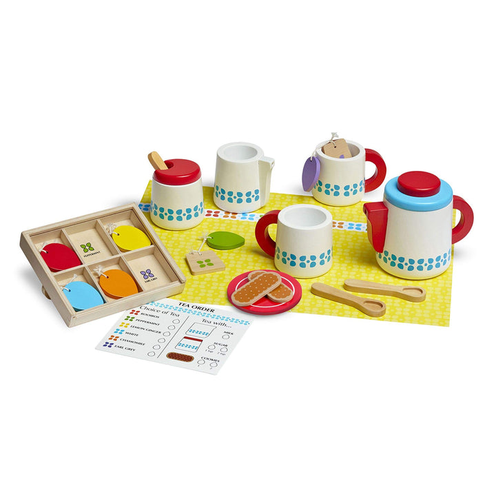 Melissa &amp; Doug Steep &amp; Serve Wooden Toy Tea Set , Wooden Toys , Kids Tea Set , Pretend Play , Play F