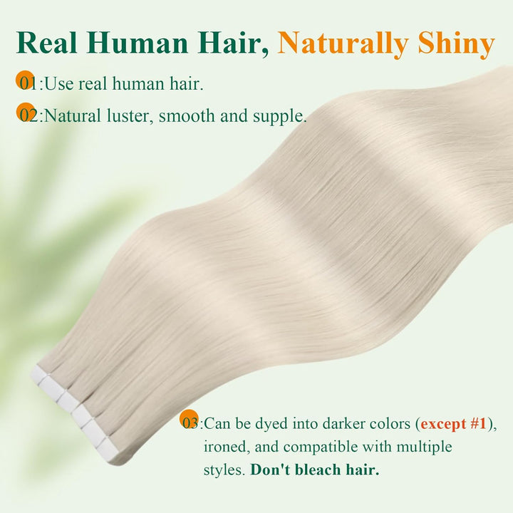 Easyouth Tape in Extension Echthaar Blond Haarverlangerung Tape in Echthaar Farbe Eisblond 12 Zoll 3