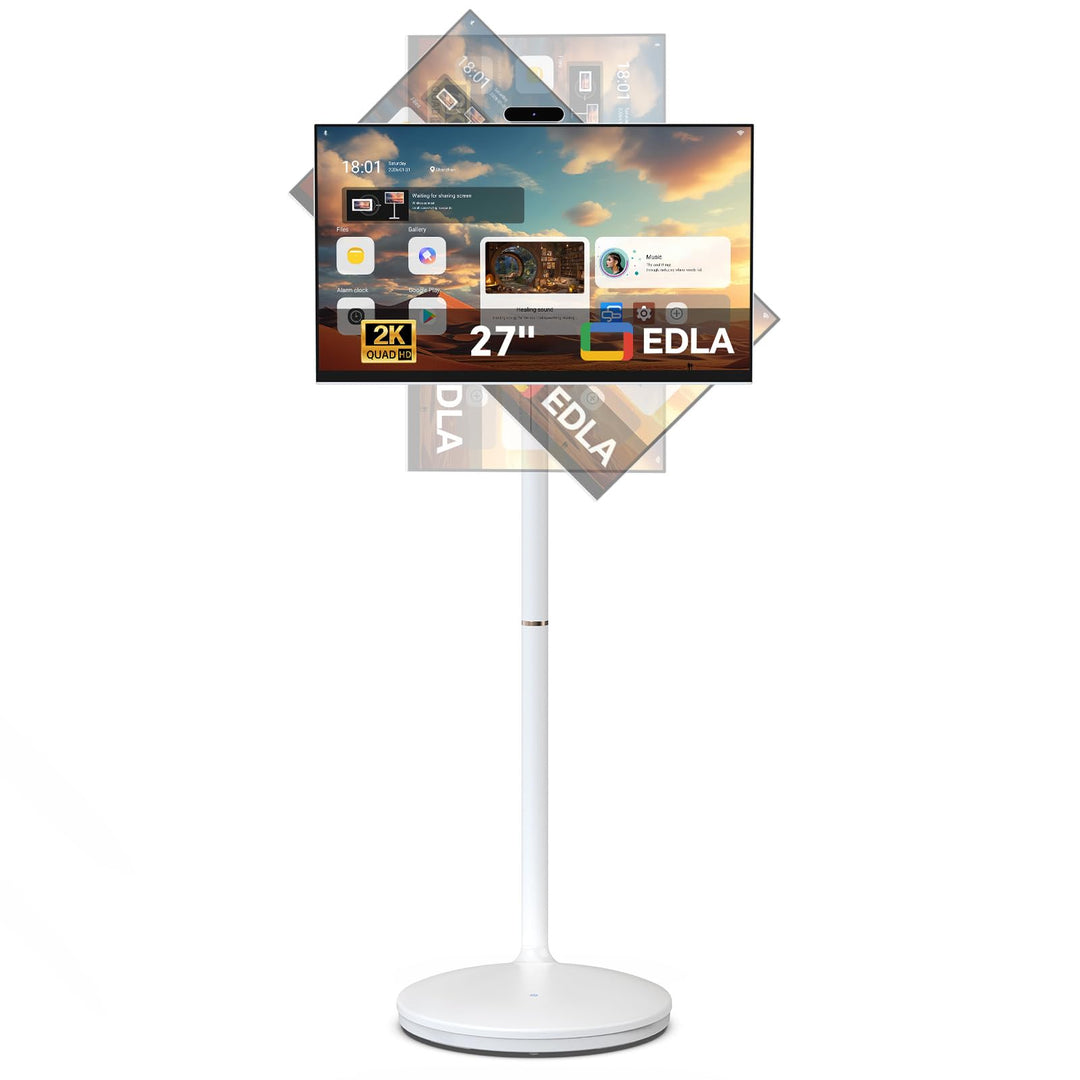 27 Zoll FHD Smart Portable TV | Touchscreen-Monitor auf Rädern | EDLA-Zertifiziert &amp; Android System