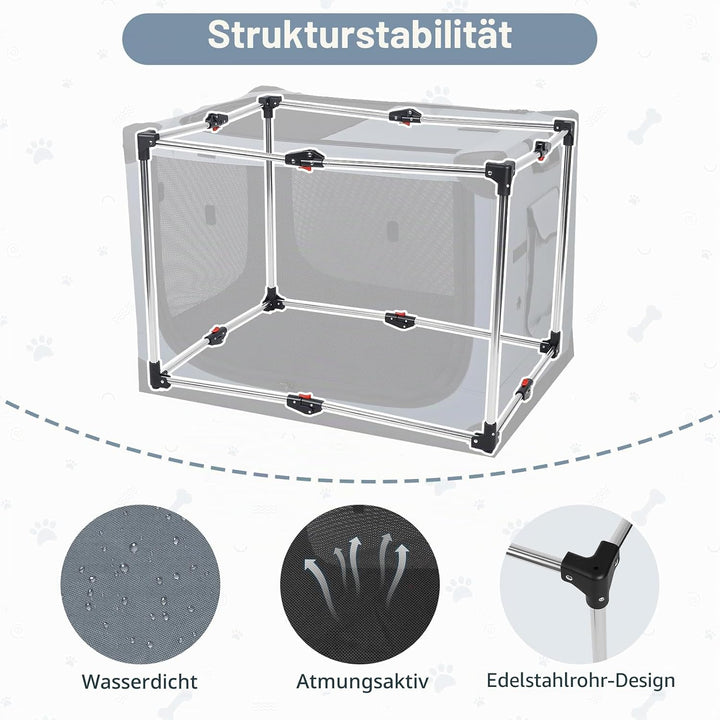 Hundebox faltbar 75x54x50 cm, Transportbox für grosse Hunde, Hundetransportbox Auto mit 4 Türen aus