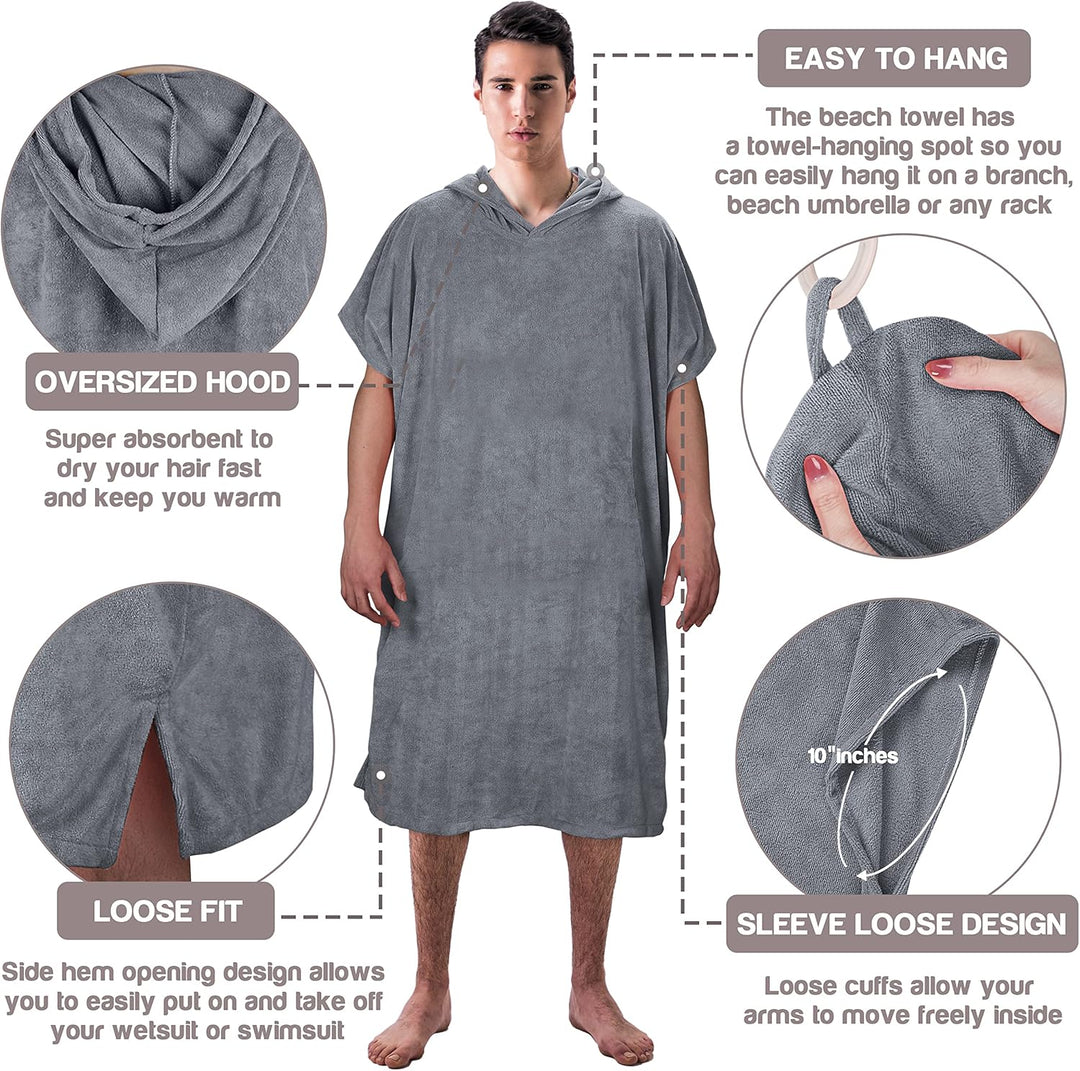 Kato Tirrinia Mikrofaser Frottee Surf Poncho Handtuch Badeponcho Bademäntel Sauna Damen Herren, Gros