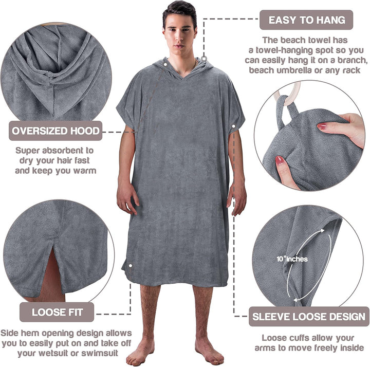 Kato Tirrinia Mikrofaser Frottee Surf Poncho Handtuch Badeponcho Bademäntel Sauna Damen Herren, Gros