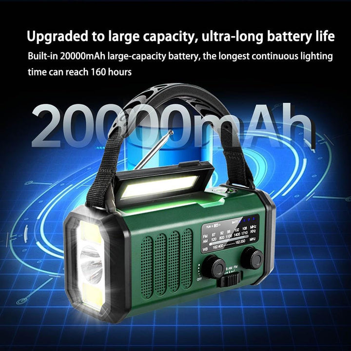 Winnes Notfall Wetter Radio, Akku, Tragbar Radio mit SOS-Alarm, 20000 mAh, Kurbel, Solarradio, AM/FM
