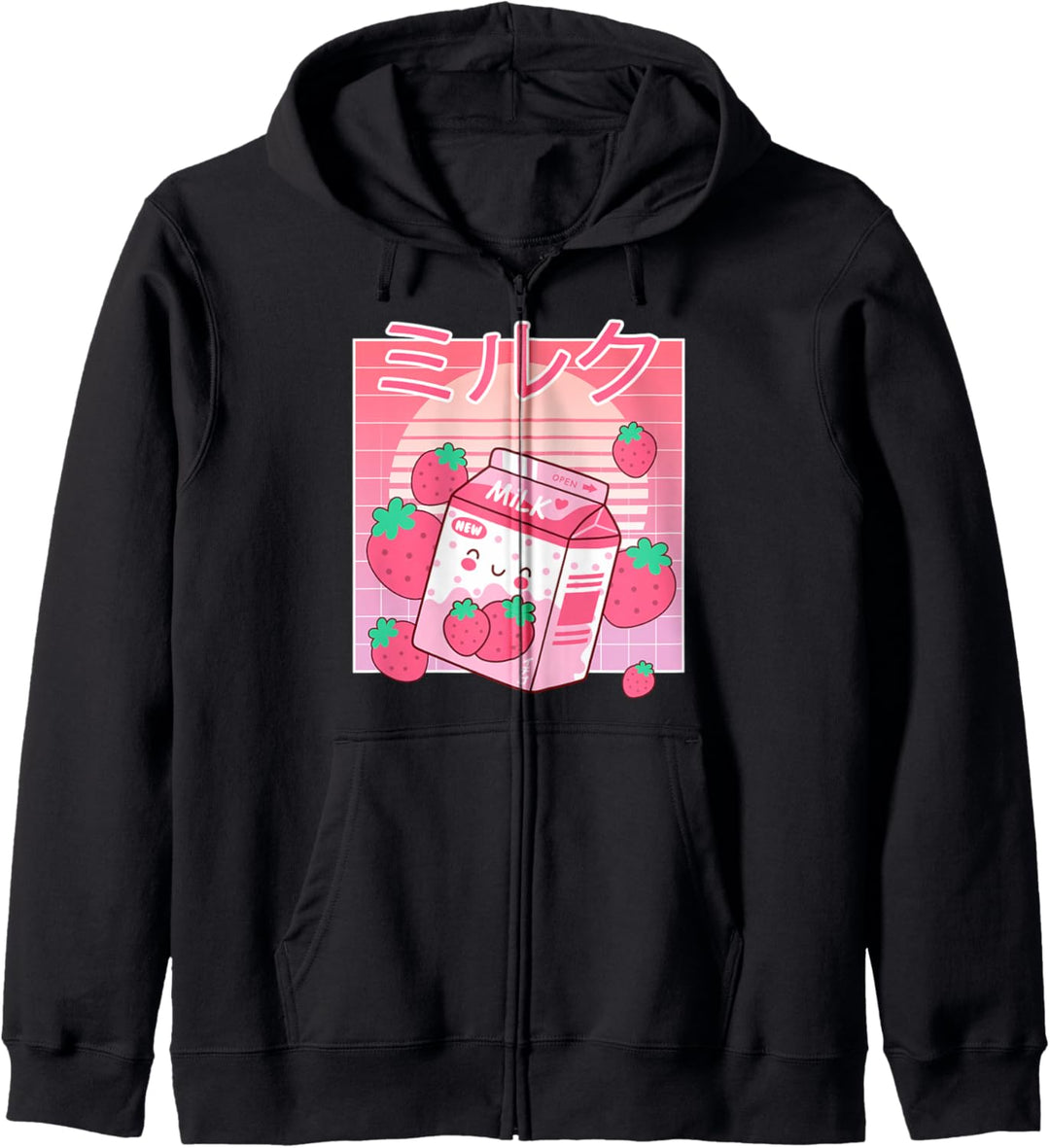 Lustige 90s japanische Kawaii Erdbeermilchshake Kapuzenjacke