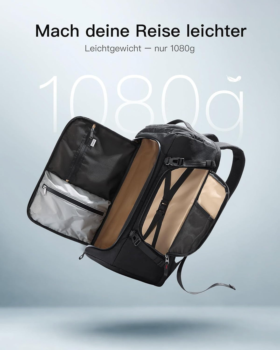 Inateck Leichter Reiserucksack Handgepäck Flugzeug Erweiterbar 36-43L | TSA Freundlich Grosse Kapazi