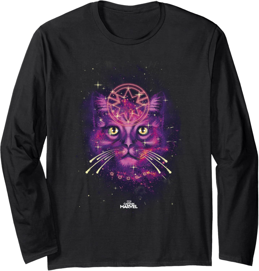 Captain Marvel Goose The Cat Purple Hue Galaxy Portrait Langarmshirt