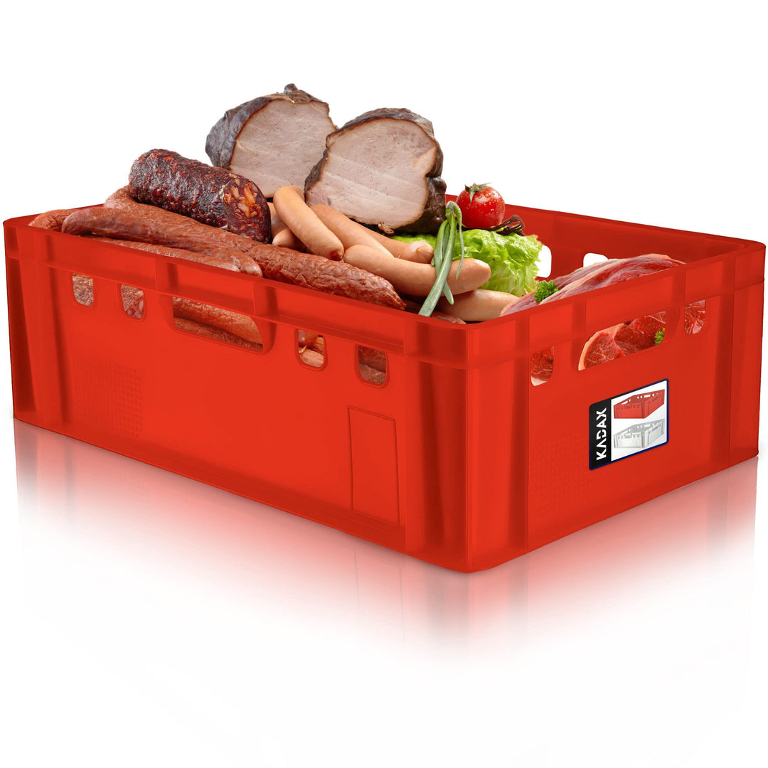 KADAX Fleischbox aus Kunststoff HDPE, Metzgerkiste 60 x 40 cm, E2 Fleischkiste mit bequemen Griffen,