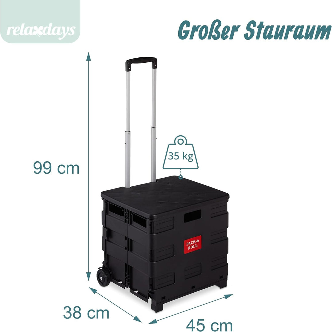 Relaxdays Einkaufstrolley klappbar, mit Teleskopgriff & Deckel, Transporttrolley, bis 35 kg, HBT 99x