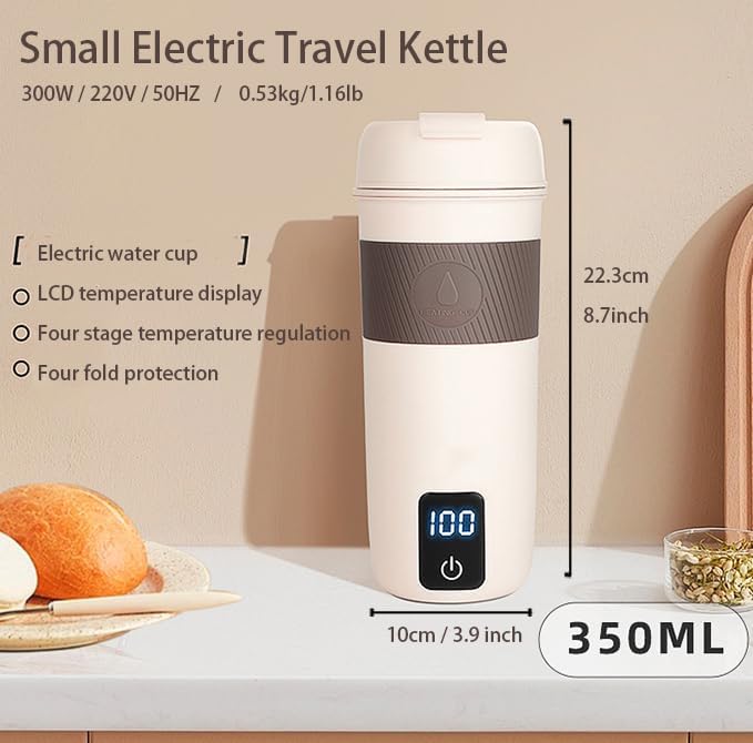 Besmall 350ml Reisewasserkocher Klein, 4-Temperatur Wasserkocher für Unterwegs Doppelschicht 304 Ede