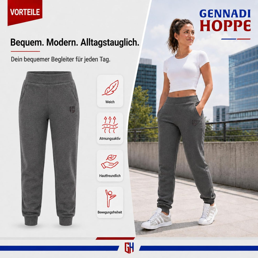 Gennadi Hoppe Jogginghose Damen mit Elastischem Bund - Atmungsaktive Baumwolle Freizeithose Damen -