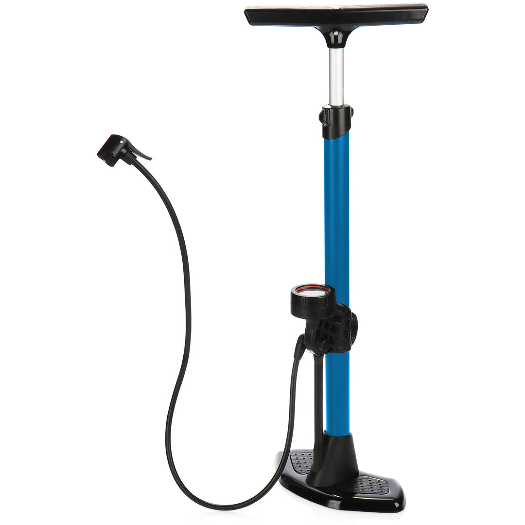 com-four® Fahrradpumpe mit Rahmenhalterung - Luftpumpe mit verschiedenen Adaptern - Ball-Pumpe für F