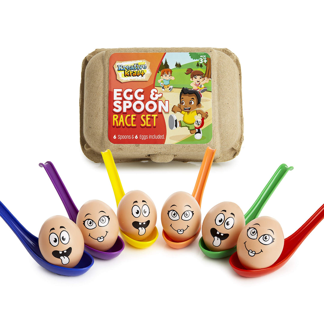 KreativeKraft Eierlaufen Kindergeburtstag Spiele Set, Plastik Eier Spielzeug Löffel Set, Outdoor Spi