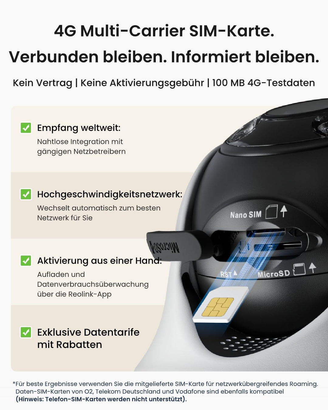 Reolink 4K 3G/4G LTE Überwachungskamera mit SIM Karte, 355°&amp;140° PTZ Solar Kamera Outdoor mit 8MP Fa